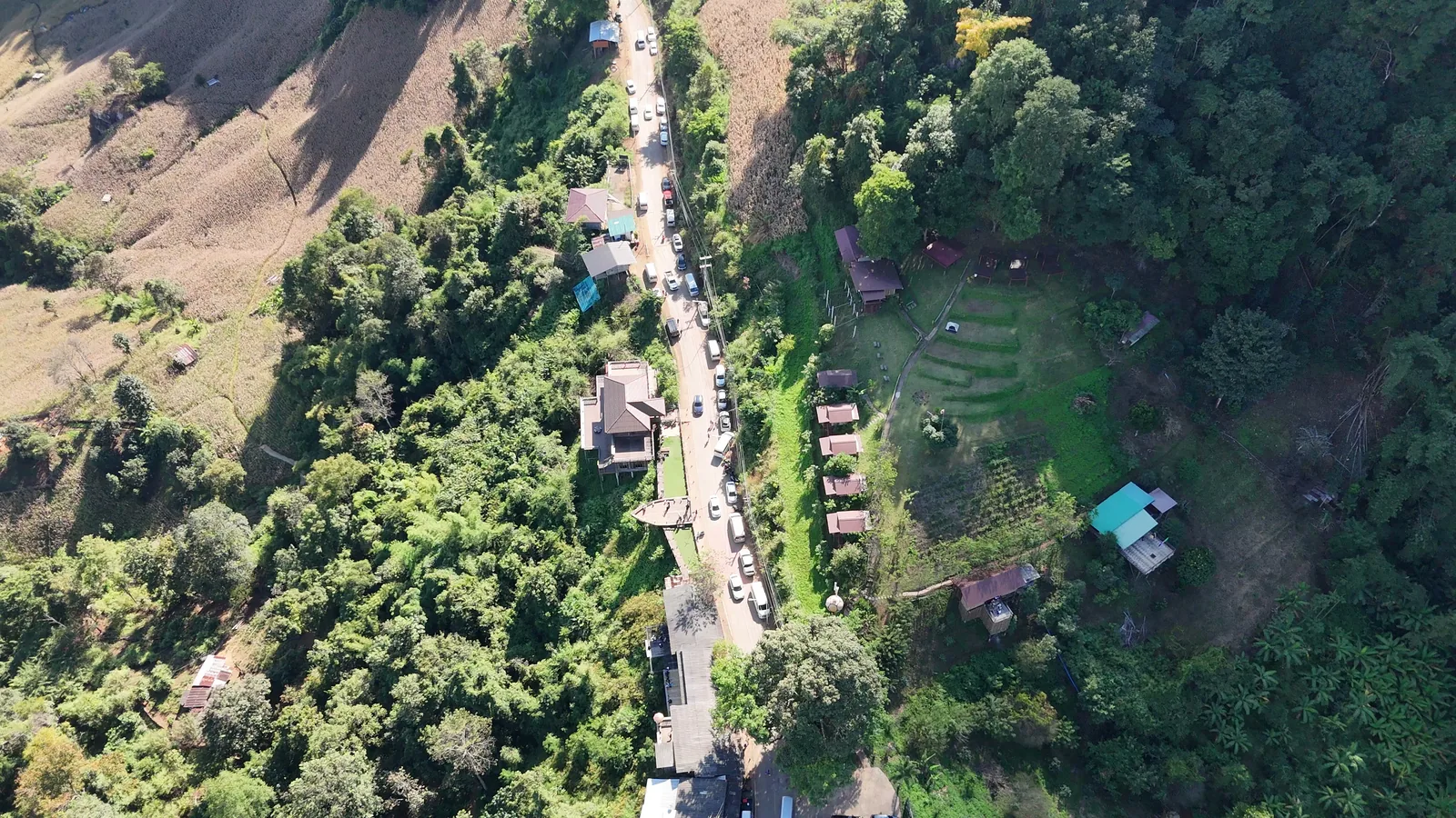 The road running through Ban Jabo, from above