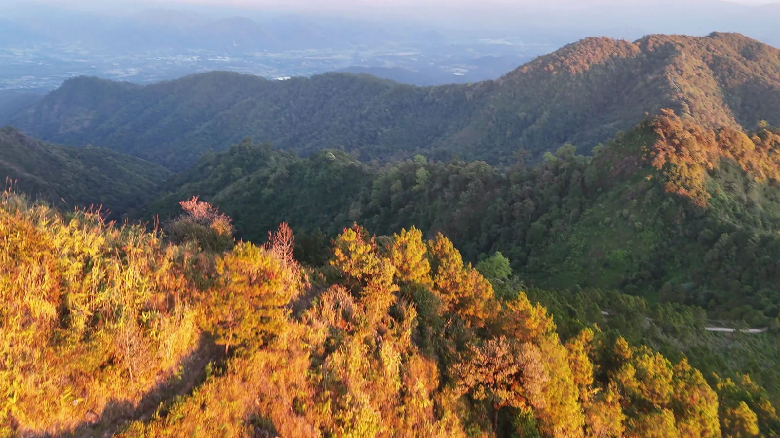 The ridge below the summit of Doi Thong in the last of the sun